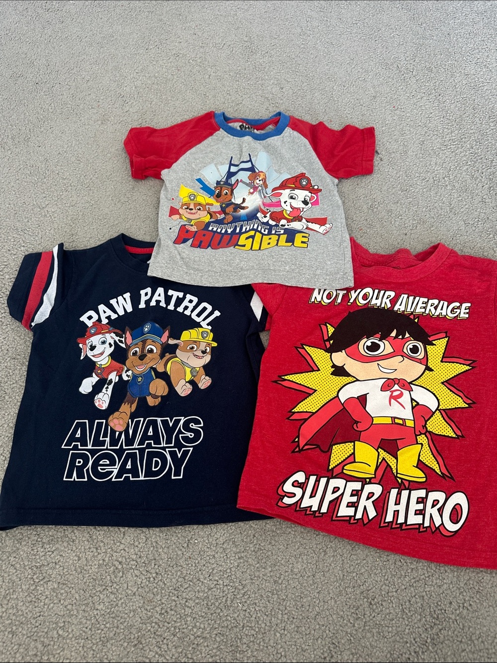 Paw Patrol Kids Short Sleeve Tees - Red, Navy, Gray